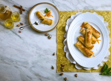 Greek Custard pie – Galaktoboureko rolls with orange flavor